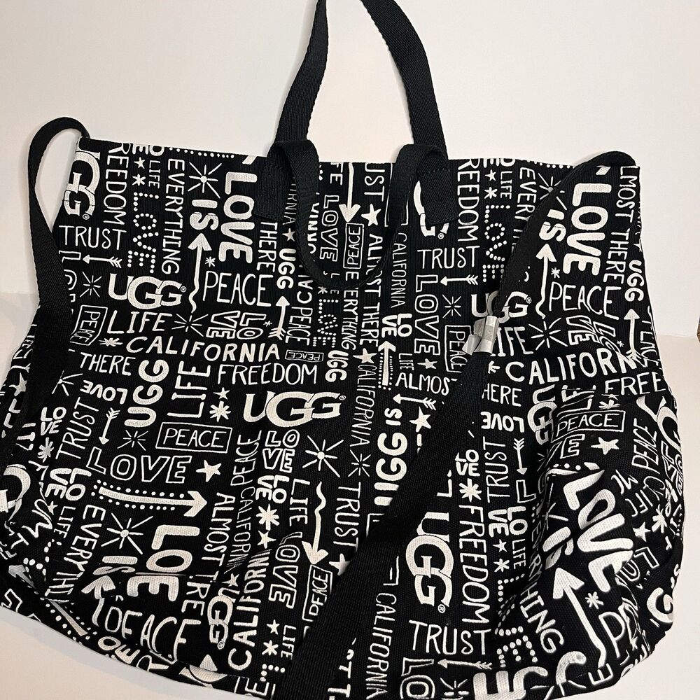 Ugg Black & White Logo Canvas Tote Bag With Long & Short Straps - NWOT